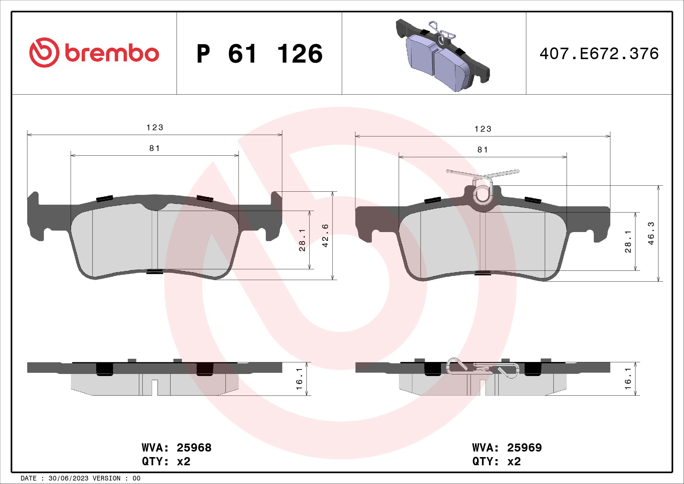 A.B.S. P 61 126 BREMBO Bremsbelagsatz, Scheibenbremse